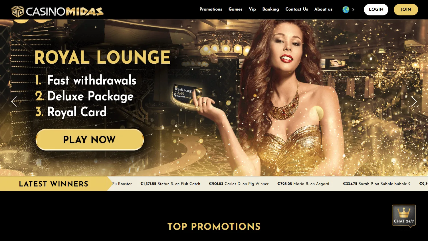 Midas Casino desktop home interface