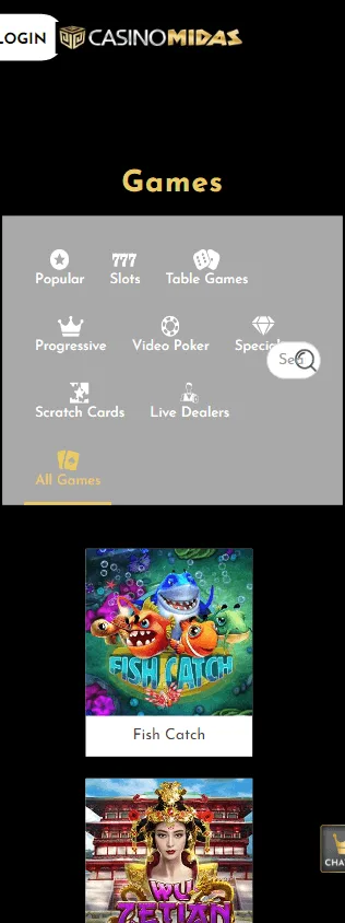 Midas Casino mobile games interface