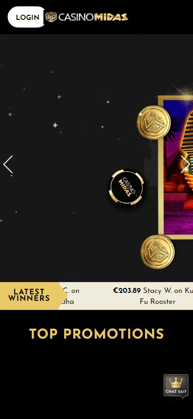 Midas Casino mobile home interface