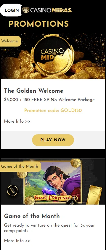 Midas Casino mobile promotions interface